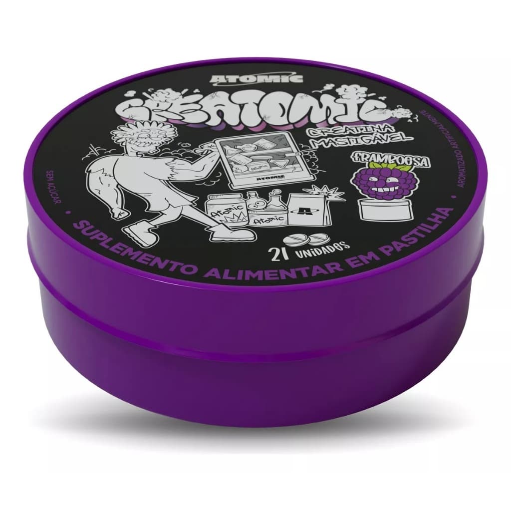Creatina Em Pastilha Mastigável - Atomic Labs Creatomic Sabor Framboesa 21 unidades Suplemento Alimentar de Creatina