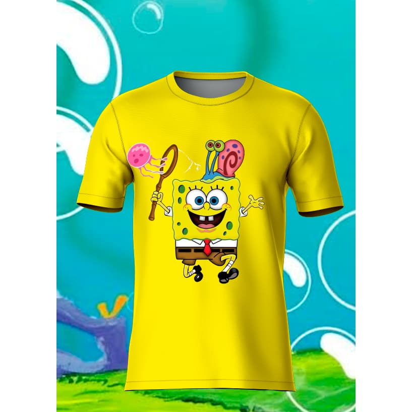 CAMISETA INFATIL BOB ESPONJA 100% ALGODÃO DE ALTA QUALIDADE COSTURA REFORÇADA OMBRO A OMBRO