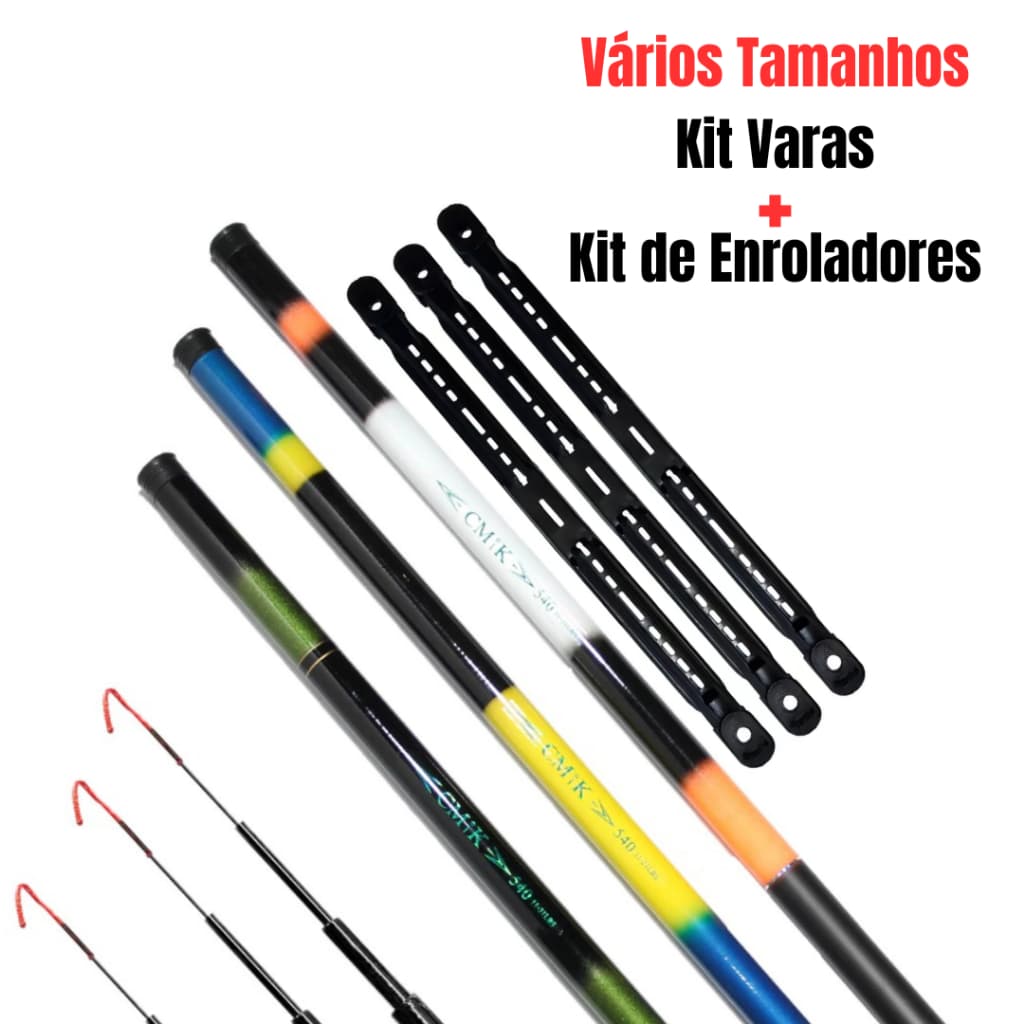 Vara de Pesca Vara Telescópica Vara de Mão Vários Tamanhos + Enrolador de Linha