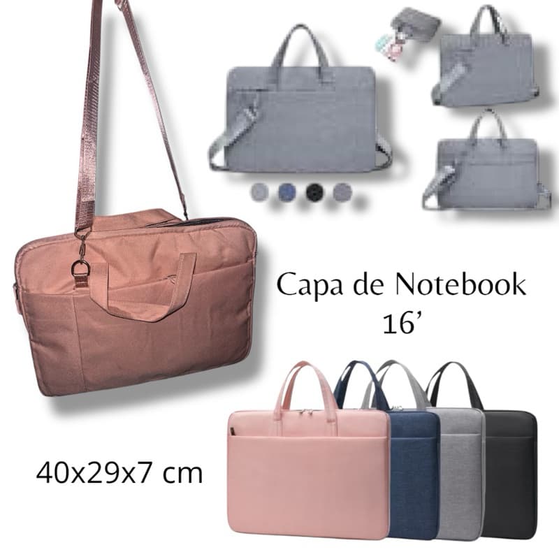 Pasta Case Preta Capa Notebook 2 Bolso 15 Polegadas Maleta Resistente Casual Impermeável com 2 Alças