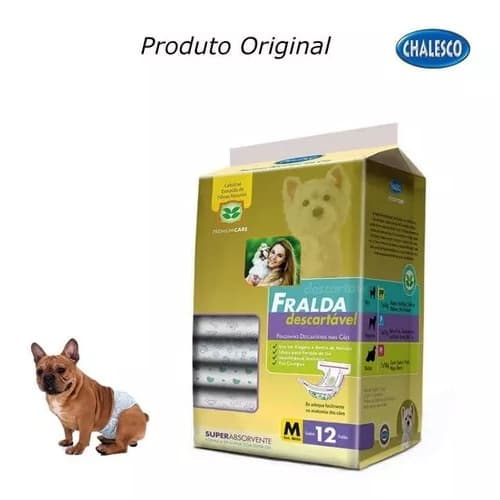 Fralda Descartável Super Absorvente Tam M Cães C/ 12 Un