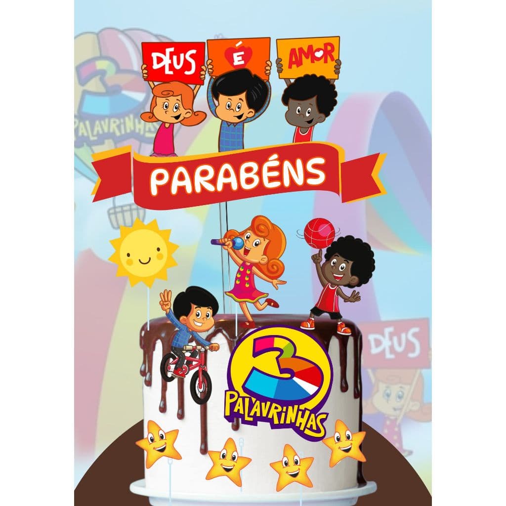 Topo De Bolo 3 palavrinhas Personalizado Festa Nome