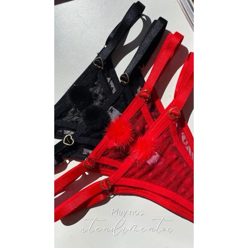 tanga feminina Pompom calçinha feminina com regulagem linha noite