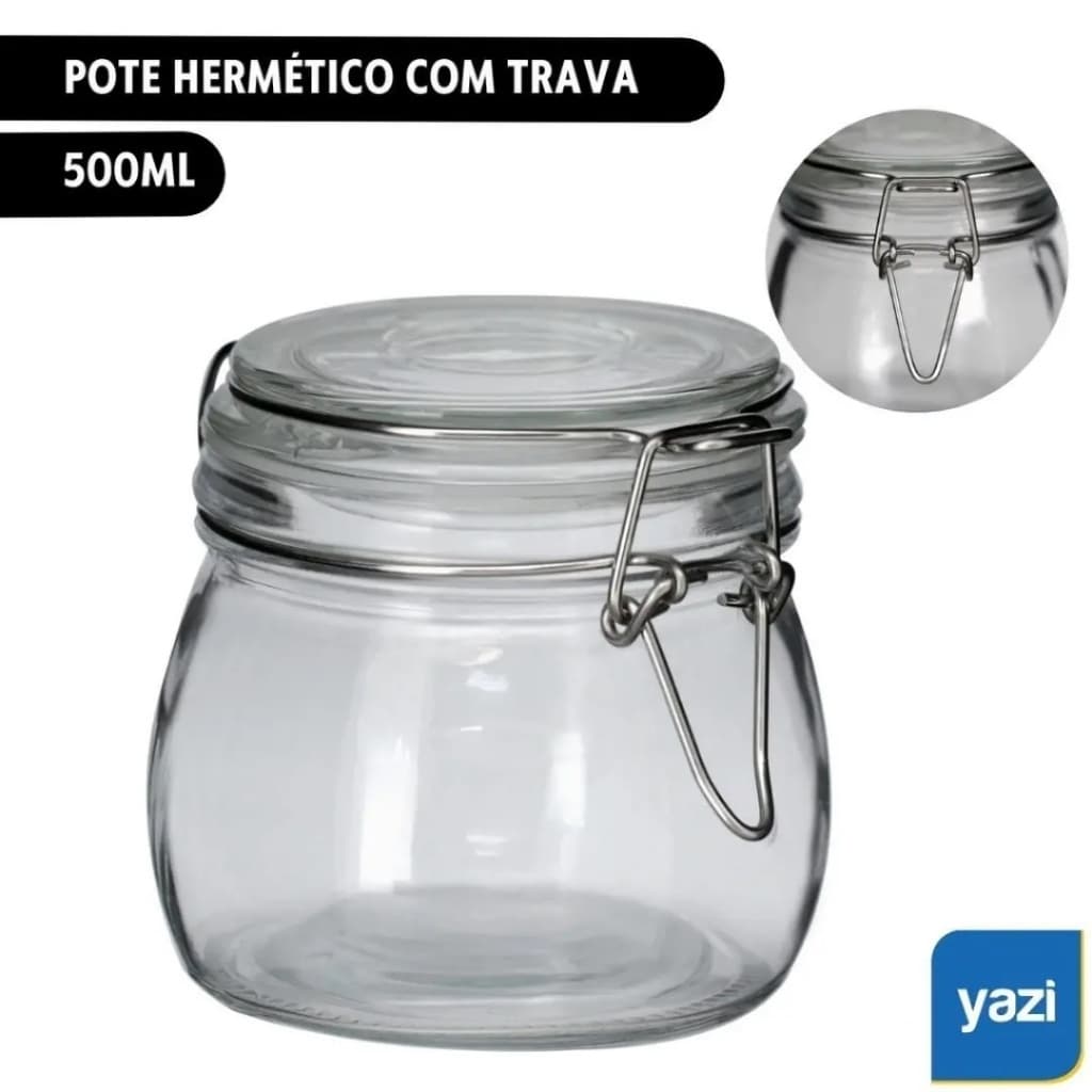 Pote Hermético Vidro Redondo Trava Metal Plus 500ml - Tuut - Yangzi