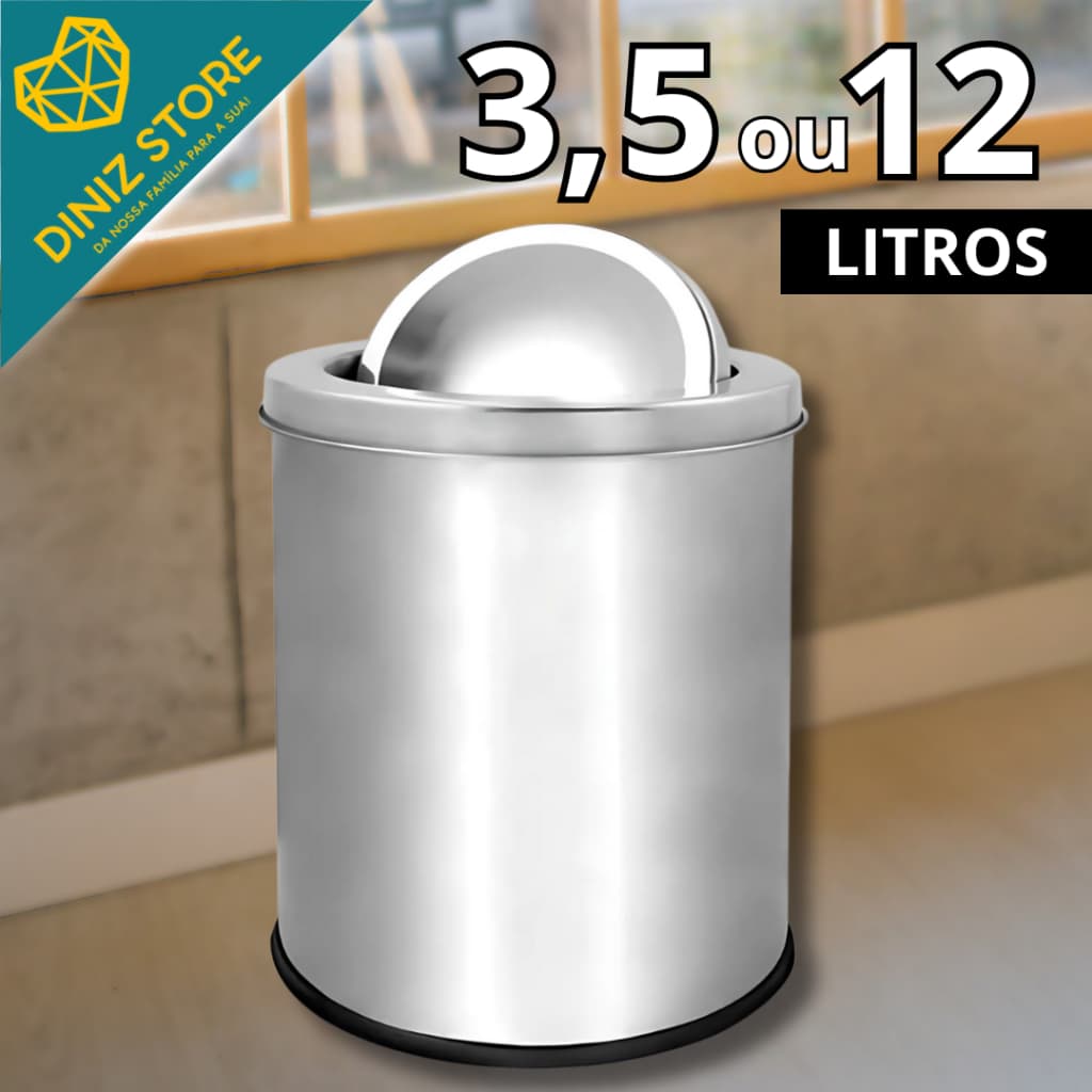 Lixeira Giratória Multiuso Inox 3L, 5L ou 12L Pia, Cozinha, Banheiro, Escritório