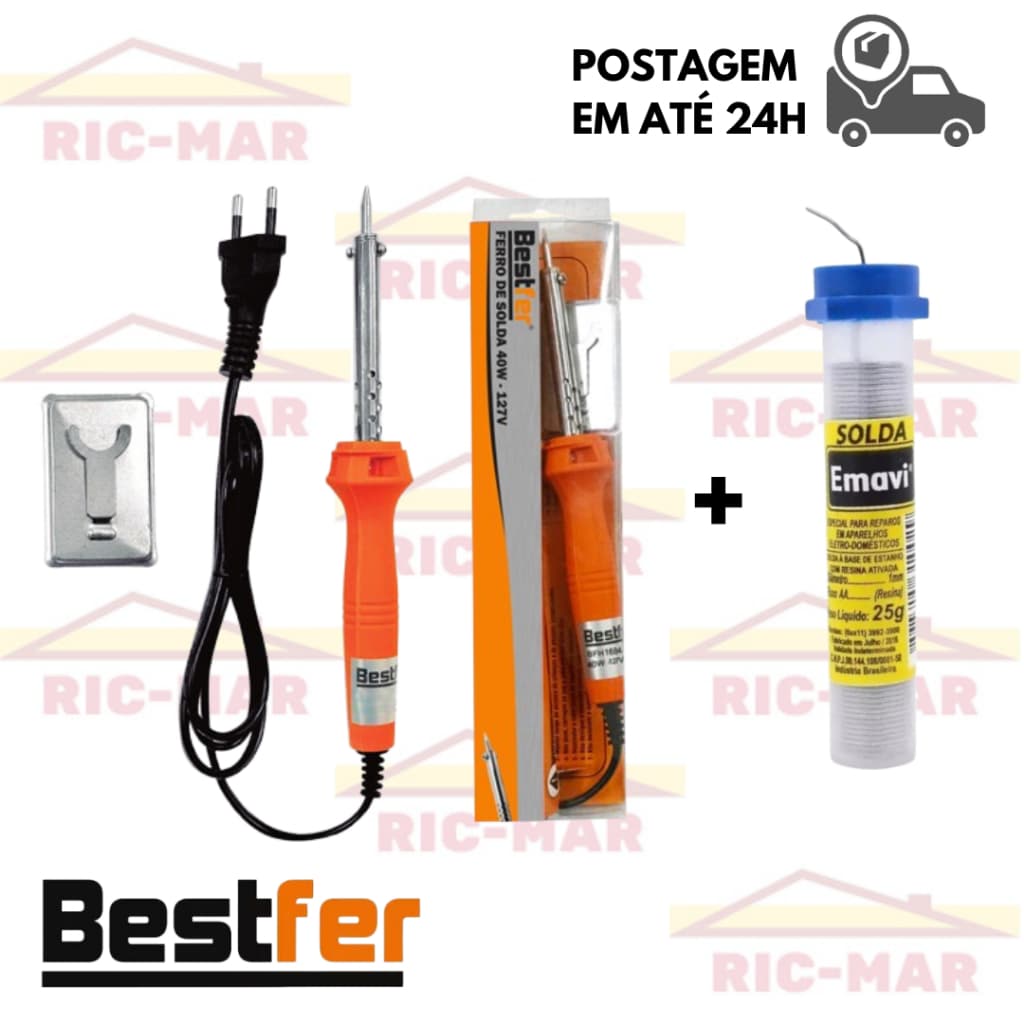 Ferro de Solda Bestfer 60w 110V ou 220V + Tubo Tubinho Estanho Para Soldar