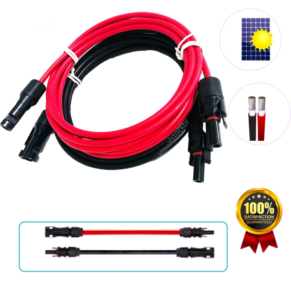 Cabo Fotovoltaico 4mm Solar 3metros Preto + 3 metros Vermelho e 2 par Mc4 instalados