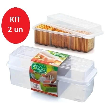 KIT 2 Porta Biscoito E Torradas Com Divisórias MELHOR PREÇO Multiuso Universal 9,1 x 23,1 x 8,9 cm Nitron