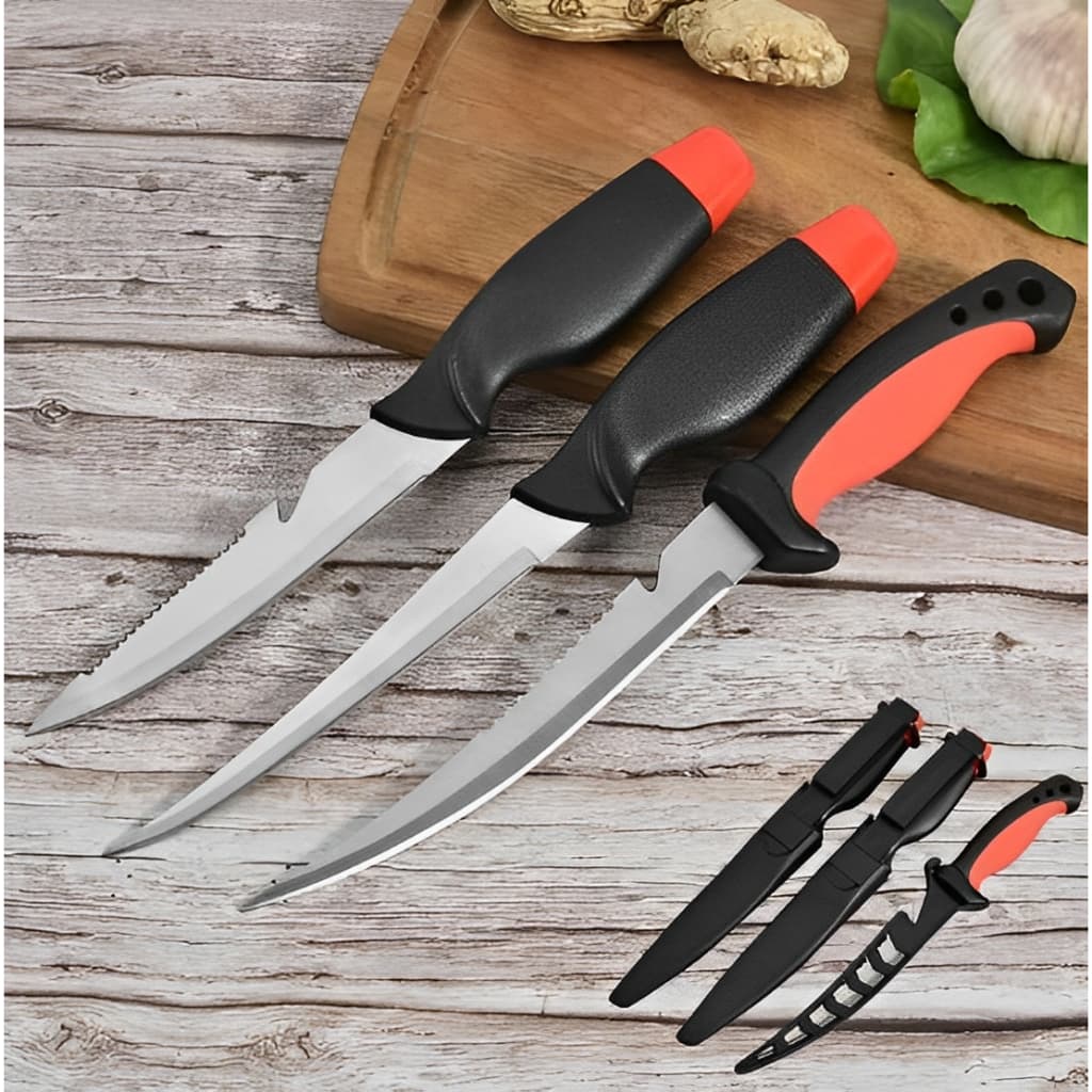 Faca De Tirar Filé De Peixe Carnes Fileteira Sushi Sashimi Afiada Profissional Inox Bainha Flutuante