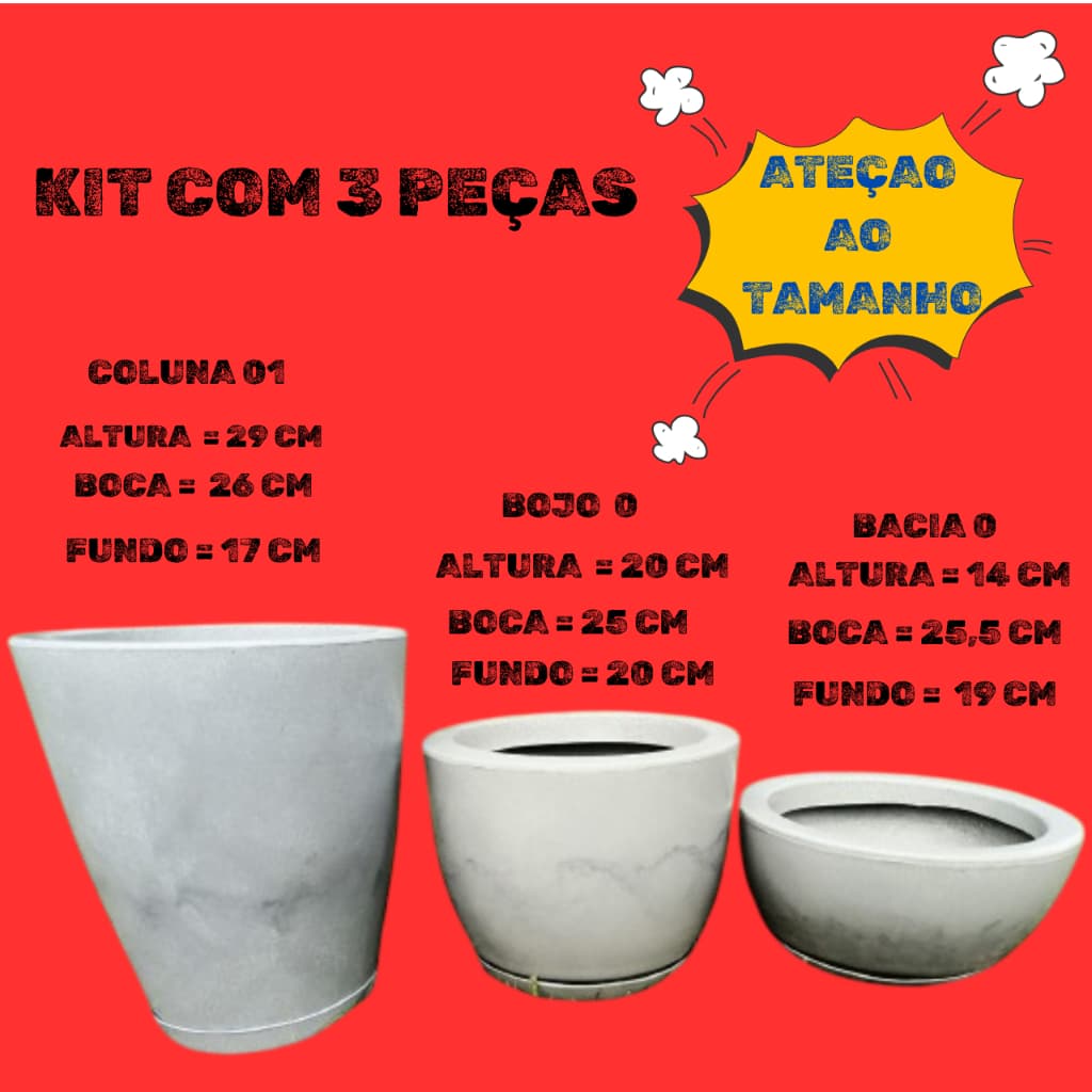 3 Vasos de Plantas Decoração Liso Polido Estilo Vietnamita Coluna Bojo Bacia Cuia Marmorizado Prato