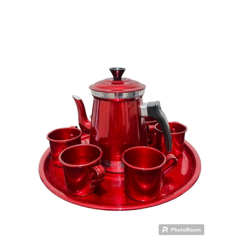 Kit jogo de bule com 6 xícaras e bandeja café chá alumínio retro prêmio mariquinha
