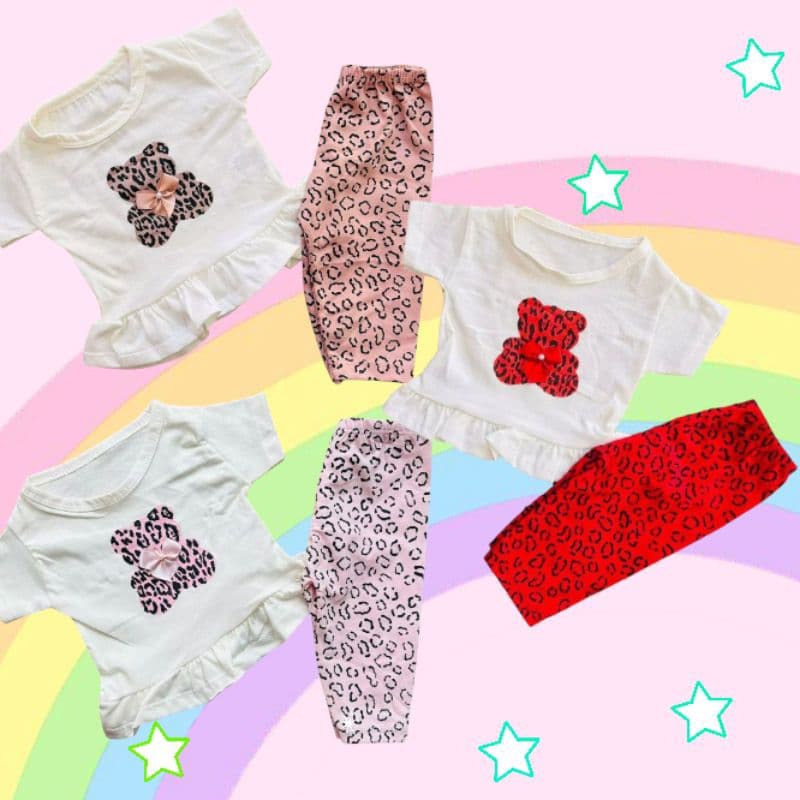 Kit 2 peças Conjunto de Bebê Baby Menina Estampado Camiseta Bermuda