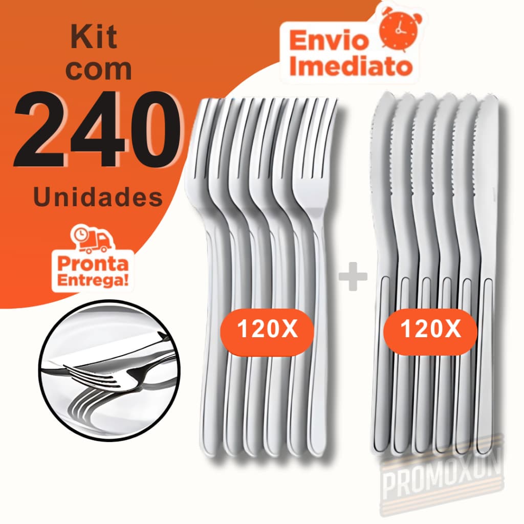 Kit 240/ 120/ 60 Talheres Garfos e Facas de Aço Inox de Qualidade para Almoço Jantar Refeição para Bar Restaurantes