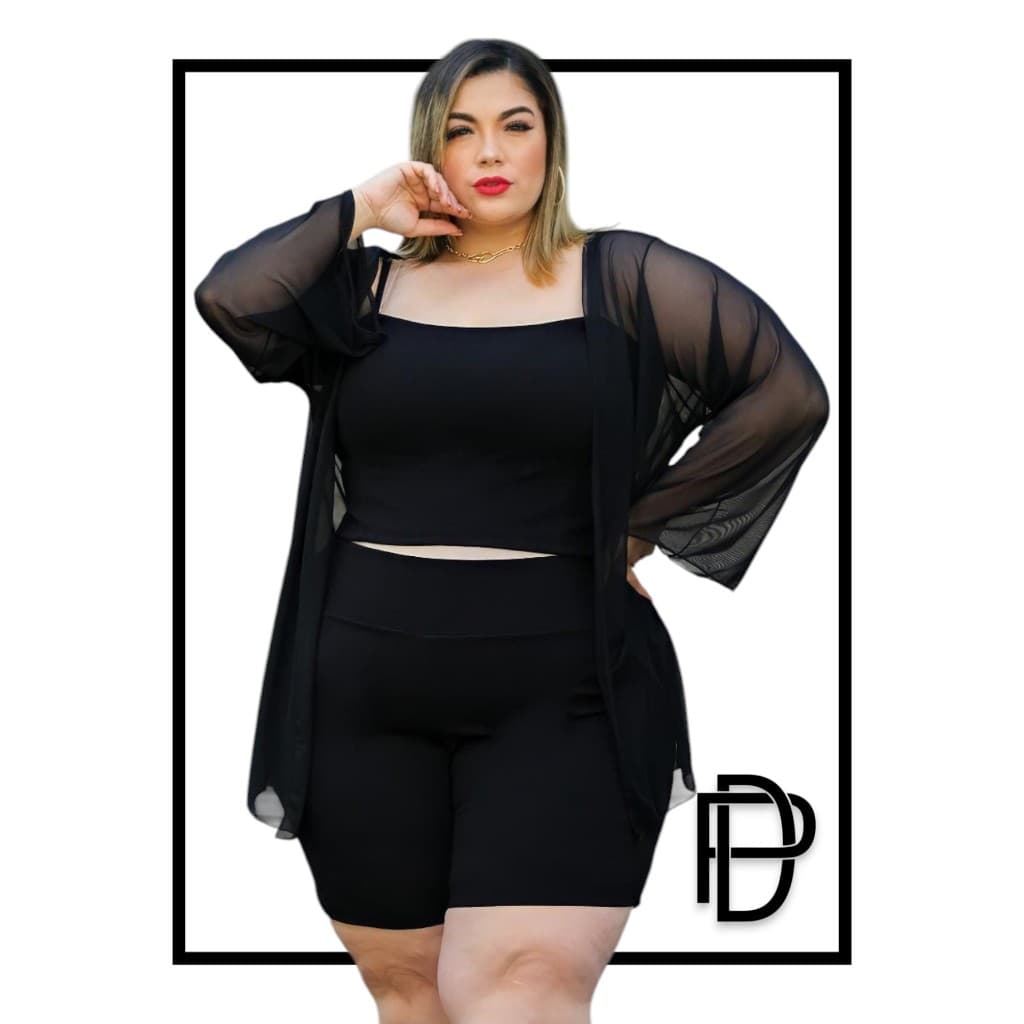 DRAPA PLUS- TRIJUNTO CONJUNTO + KIMONO DE TULE MIDI SIZE