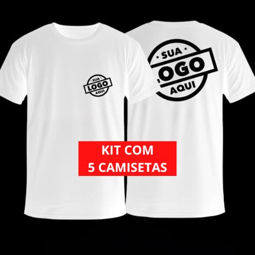 KIT 5 Camisetas Brancas Personalizadas com Sua Logo ou Estampa Preferida - 100% Algodão