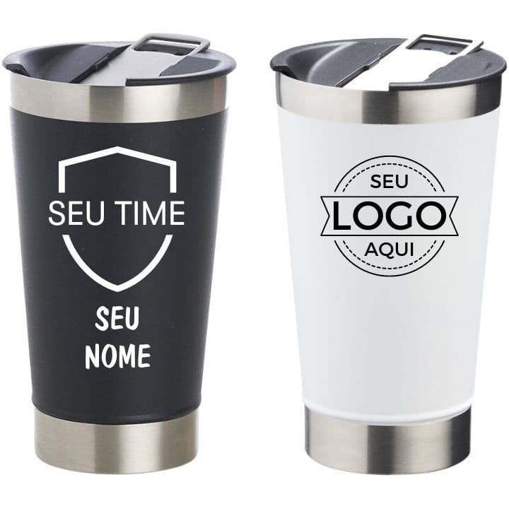 Copo Térmico Personalizado Aço Inox com Nome Logo Time Símbolo com Tampa