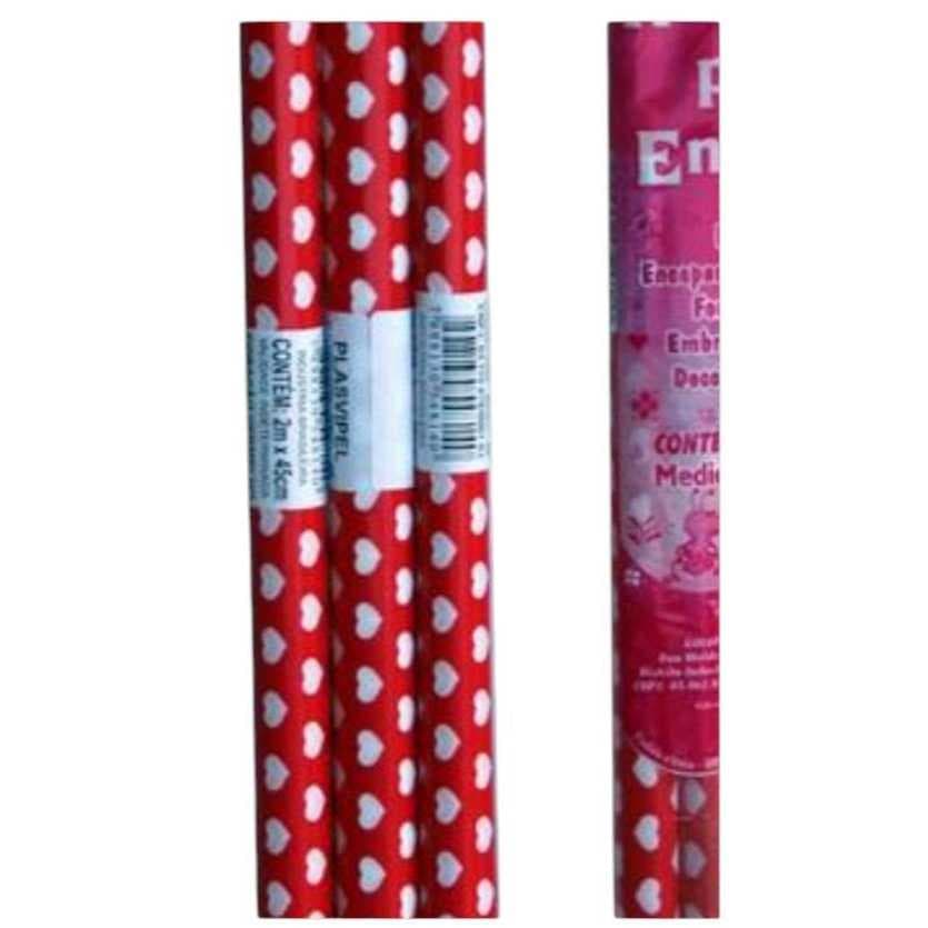Plástico Para Encapar Vermelho - Coração 45cmx2m C/5
