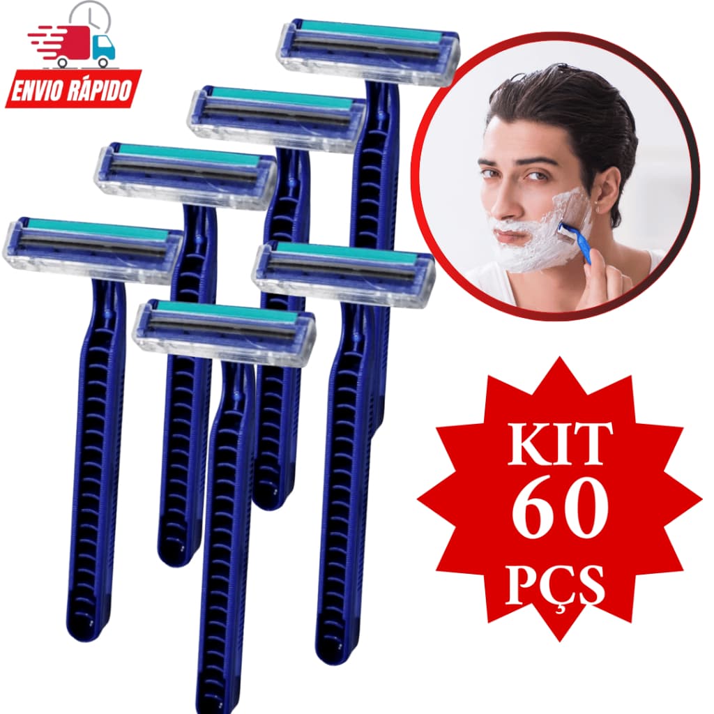 Kit para Barbear  60 Peças Barbeador Prestobarba Descartável 2 Lâminas Depilar Barbear Raspar  Barbearia Promoção