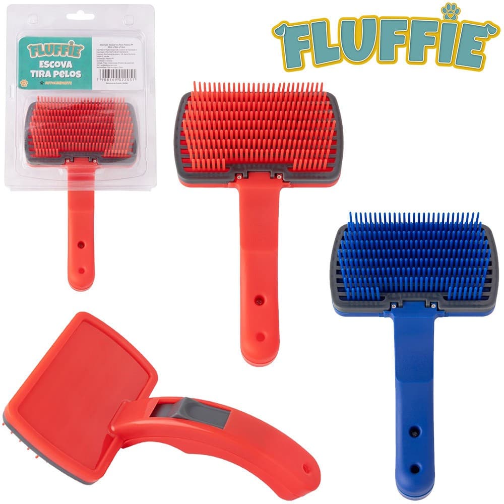 ESCOVA TIRA PELOS RASQUEADEIRA AUTO-LIMPANTE PARA CACHORRO E GATO CABO PLÁSTICO FLUFFIE