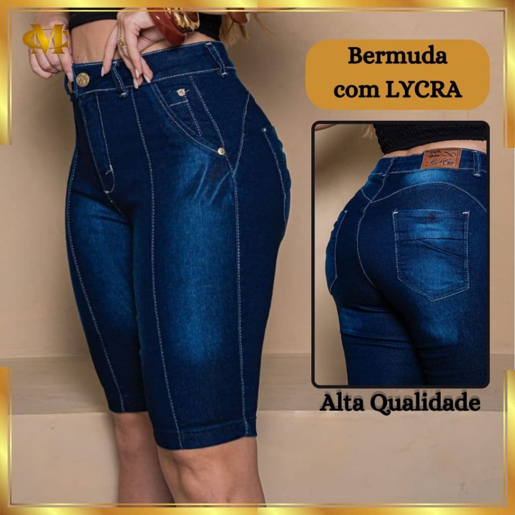 Bermuda Short Feminina Ciclista Jeans Levanta Empina BUMBUM com LYCRA Ate O Joelho roupas femininas