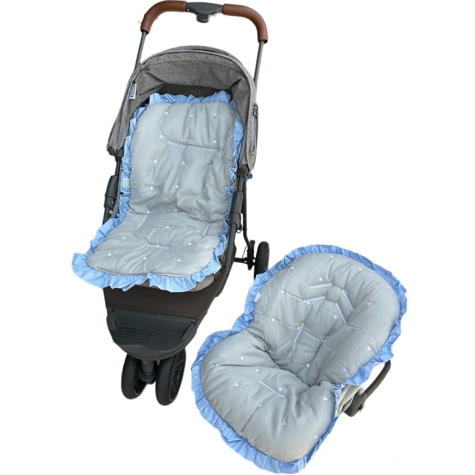 Kit Capa para Carrinho + Capa para Bebê Conforto Premium Cinza e Azul Claro