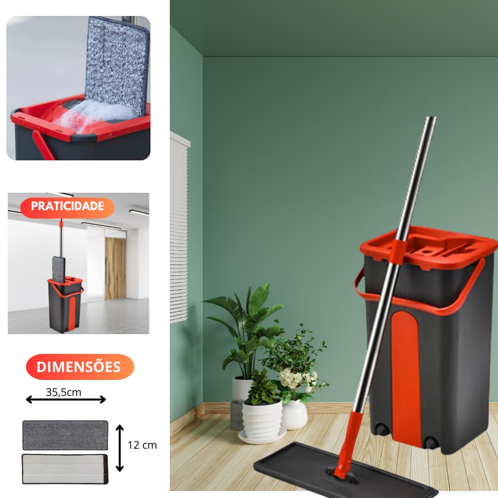 Mop Kit De Limpeza Com Esfregão E Balde De Plastico Compacto Rodo FlaT lava seca tira pó rodo
