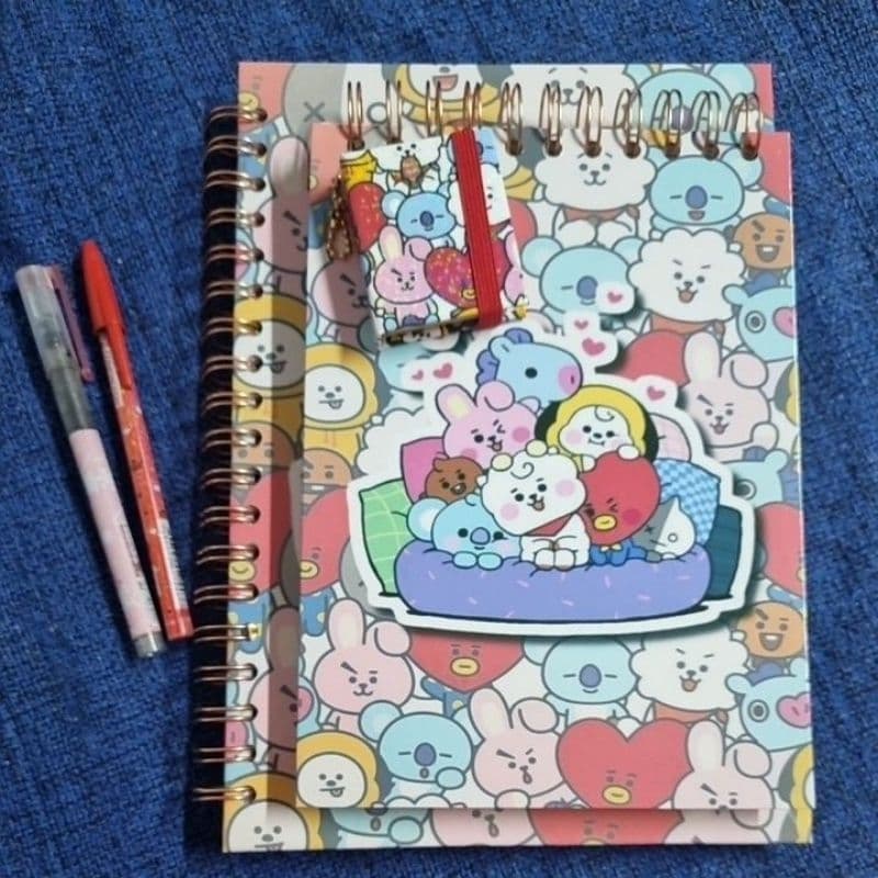 Combo de cadernos BT21- Caderno executivo, bloco A5e porta postit