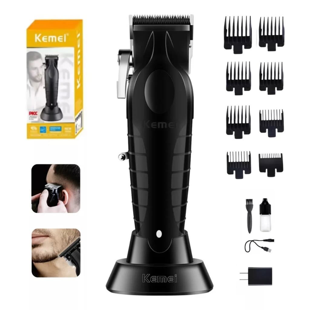 Kit Máquina De Cortar Cabelo Kemei Km-2296 Profissional Cor Preto 110v/220v Kit Máquina De Cortar Cabelo Kemei Km-2296 P