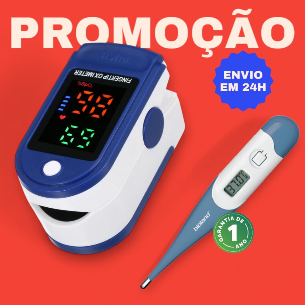 Termômetro Profissional Bioland Com Oximetro Digital De Pulso Para Dedo Saturação Oxigênio