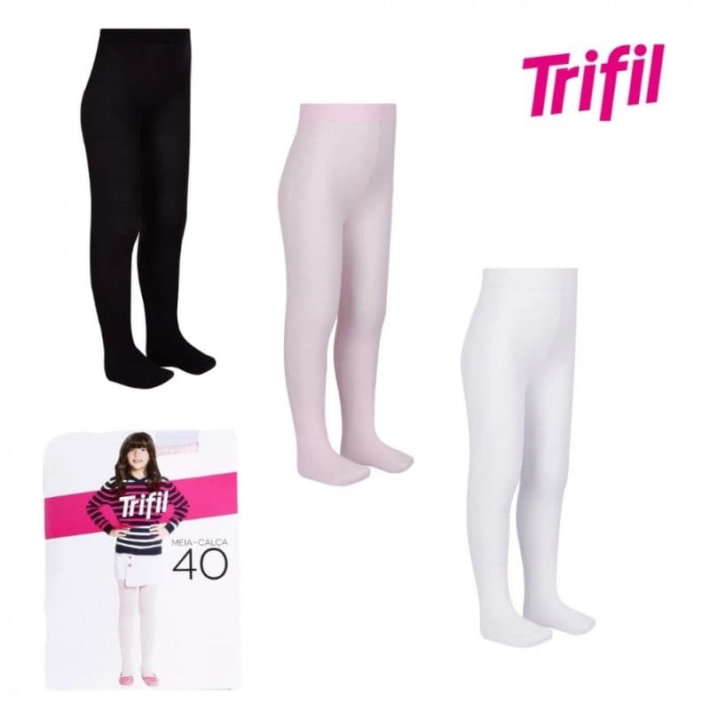 Meia calça infantil fio 40 grossa Trifil, ballet, festas e dia a dia. preta, branca ou rosa