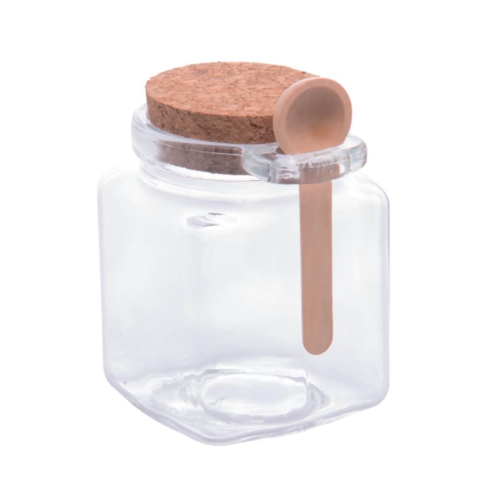 Porta Tempero de Vidro Colher de Bambu e Tampa Rolha 310ml - Lyor