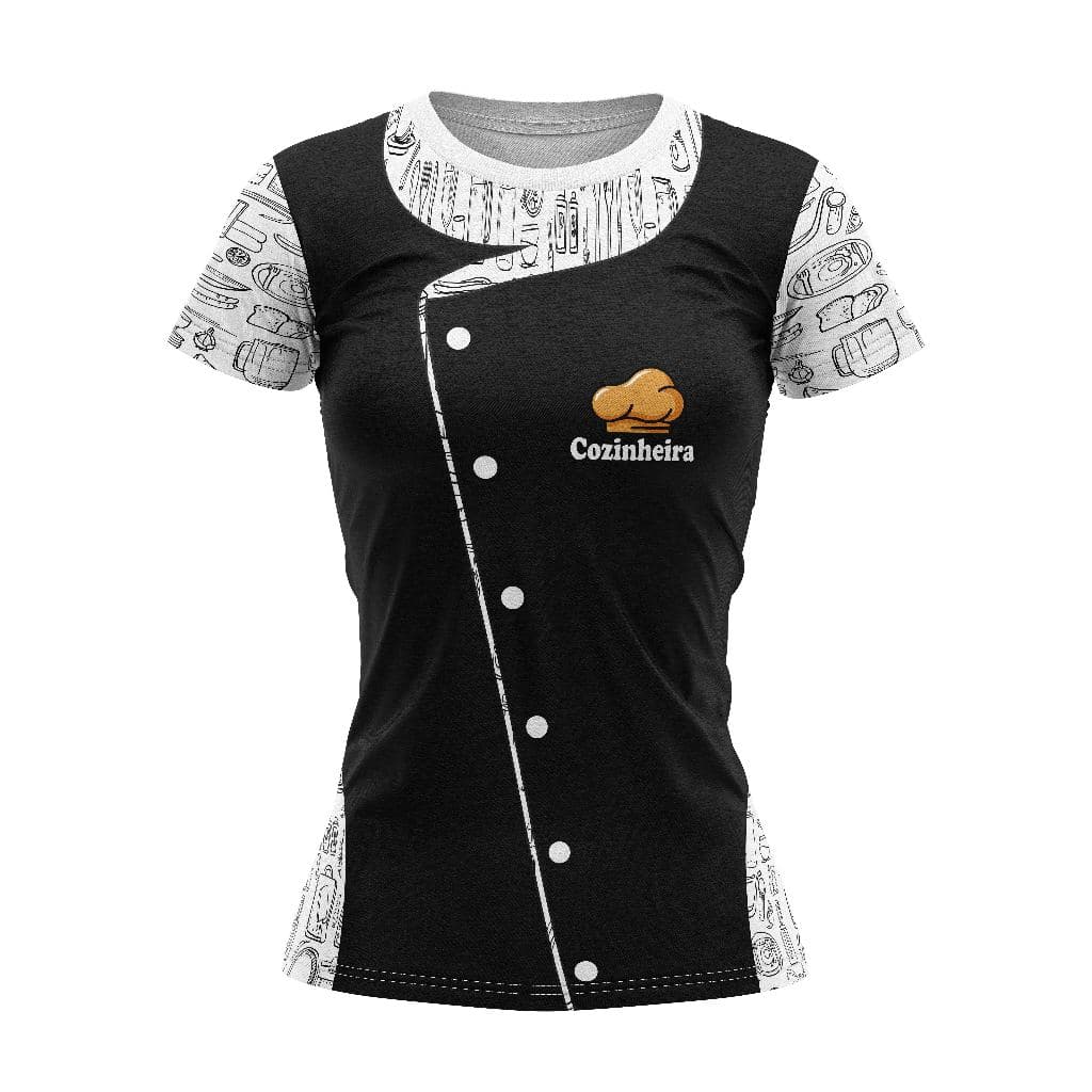 COZINHEIRA PRETA JALECO T-Shirt Blusa Malha Casual Feminina Camisa PROFISSÃO COZINHA PRETA JALECO