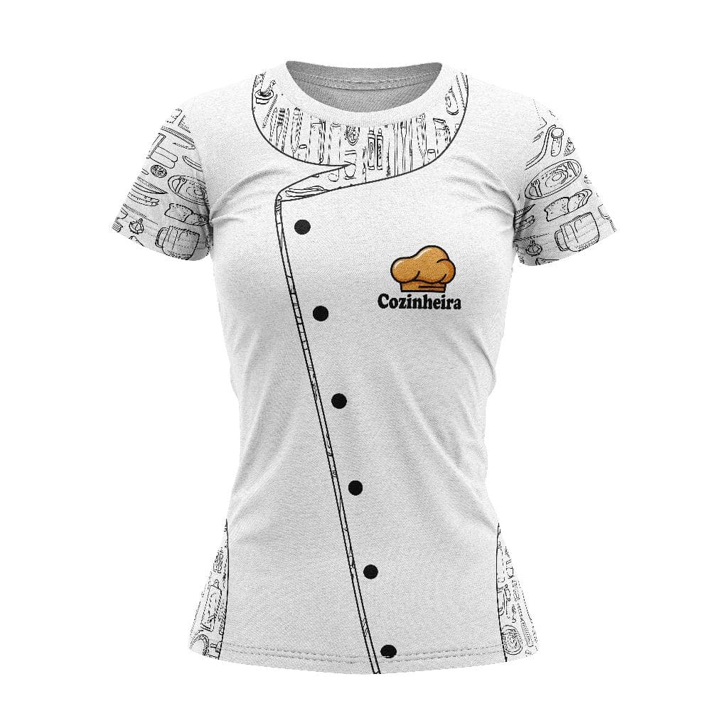 COZINHEIRA BRANCA JALECO T-Shirt Blusa Malha Casual Feminina Camisa PROFISSÃO COZINHA BRANCA JALECO