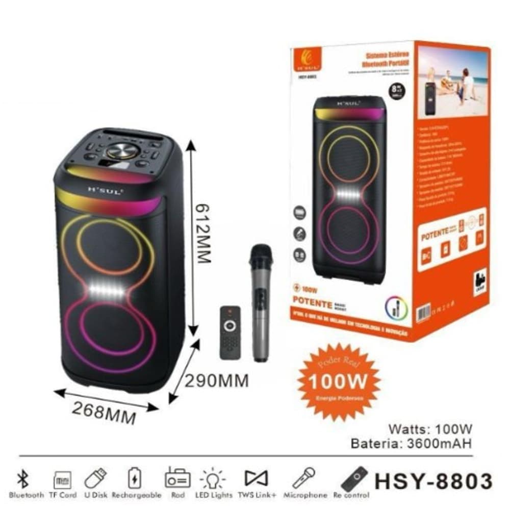 Caixa De Som Bluetooth Portátil Com microfone sem fio Modelo Partybox Pendrive Usb Sd Rádio Fm Auxiliar P2 Potente 100w