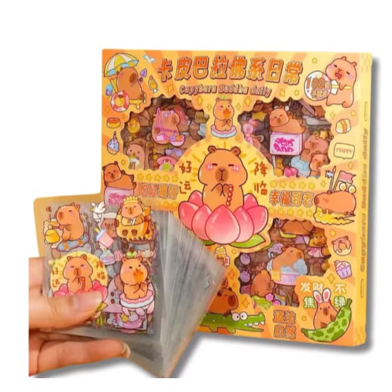 Box com 100 Cartelas de Adesivos Capivara - Papelaria Fofa