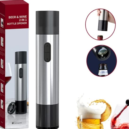 Abridor Elétrico 2 em 1 Automático para Vinho | Saca-Rolhas e Abridor de Garrafa para Cozinha