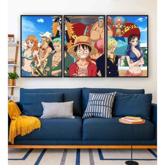 Quadros Decorativos Trio 3 Peças One Piece Anime Monkey D. Luffy  Zoro Sala Quarto Hall 120x60