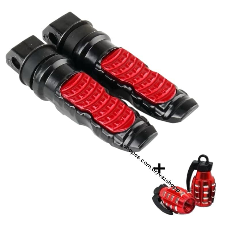 Pedaleira Pedal Moto Traseira + Par de Tampa Bico Pneu Universal