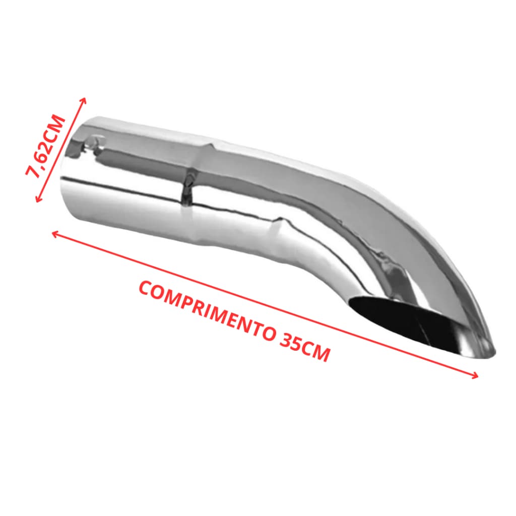 Ponteira Escapamento Caminhão Camionete Metal Cromada 3" Polegada - Curva Chanfrada Comprimento 35cm Acessorios