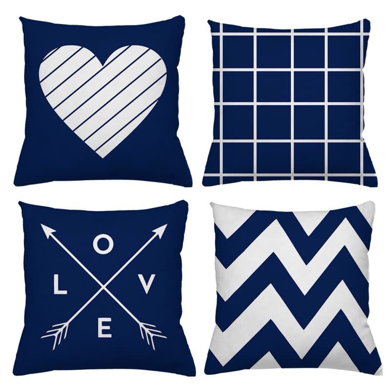 KIT 4 CAPAS DE ALMOFADAS IDEAL PARA DECORAÇÃOLFLECHA DE LOVE ,CORACAO, FORMAS GEOMETRICAS, AZUL - TAMANHO 45X45
