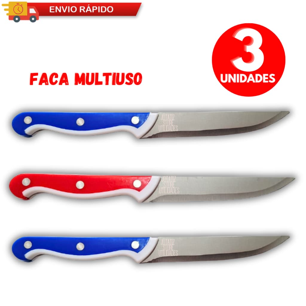Kit De 03/ 02 Faca De Cozinha Inox Profissional 5" Do Chef Cabo Colorido 23cm Para Casa Cozinha Restaurantes