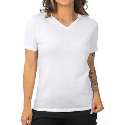 CAMISETA T-SHIRT BABY LOOK 100% ALGODÃO GOLA V FEMININA BÁSICA LISA
