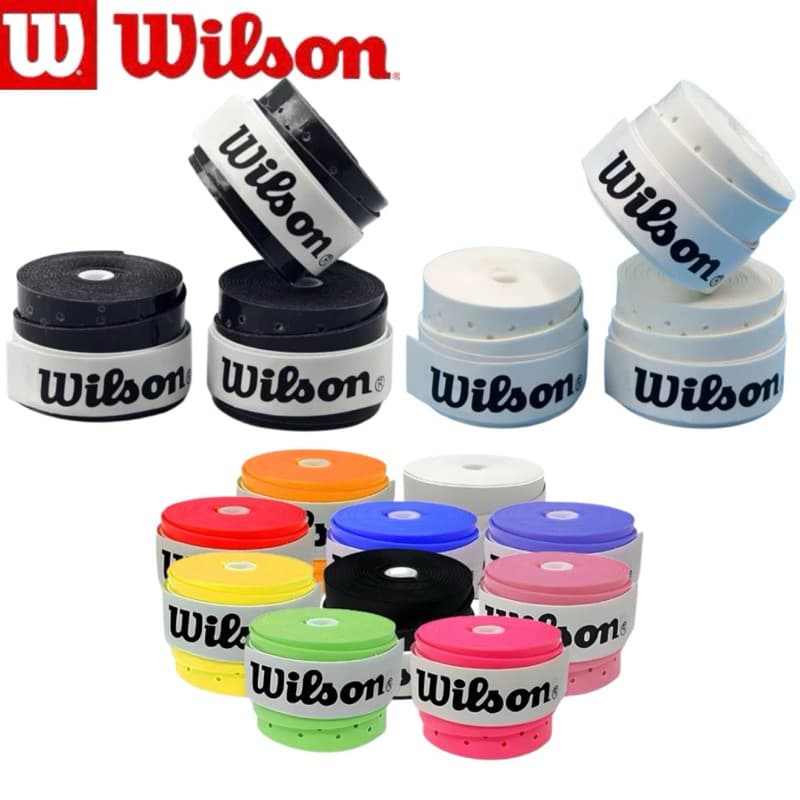 Kit 9 Overgrips Perfurados Wilson - 3 Coloridos, 3 Bancos, 3 Pretos - Grips para Raquetes de Tennis, Beach Tênis, Padel