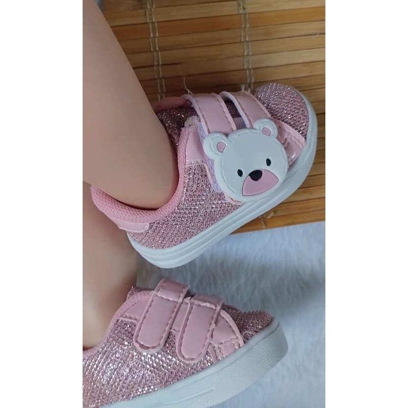 Tênis rosa ursinha bebê menina número 16 ao 22 com sola sapatinho bebe sapato sapatinho sapatinhos nenê