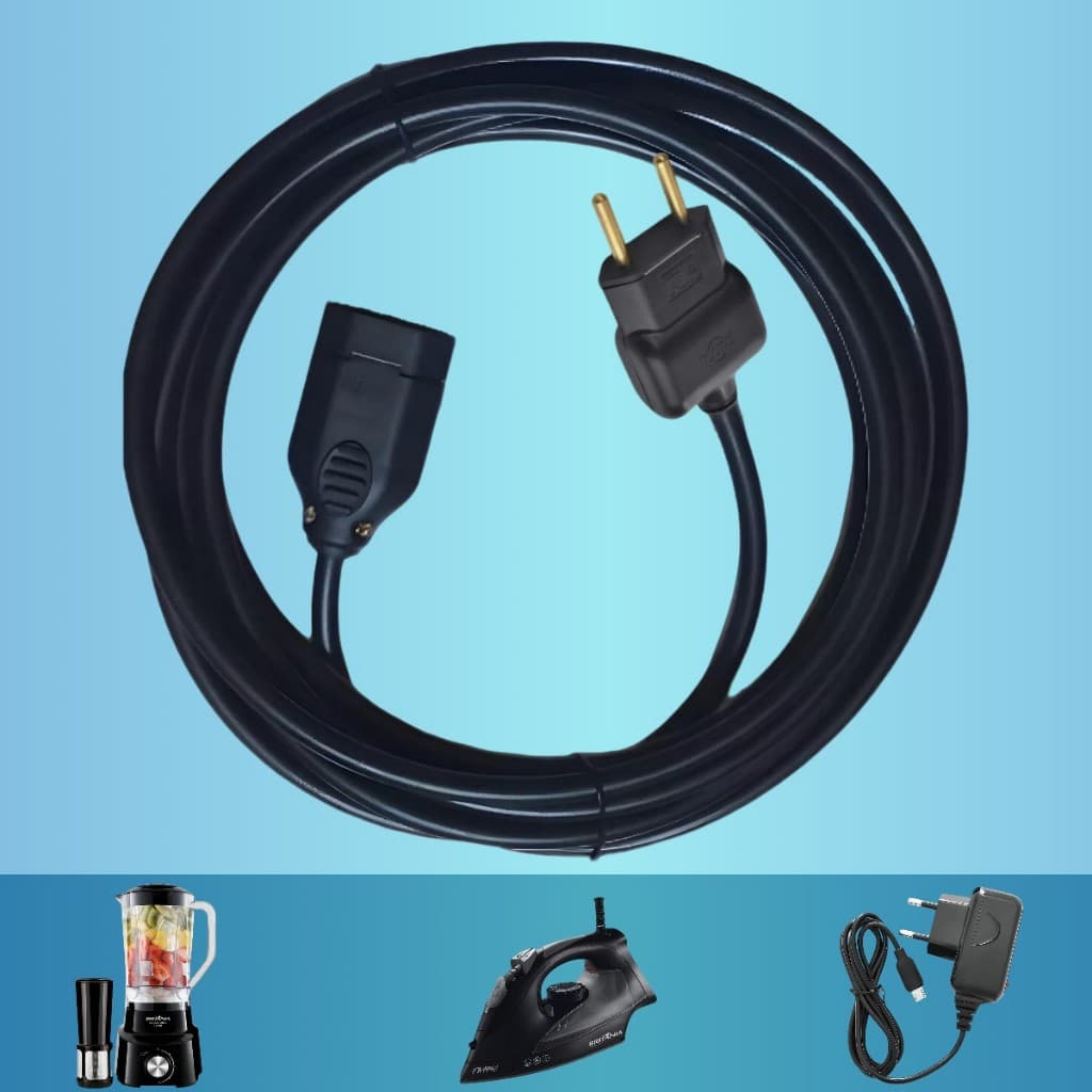 Extensão Elétrica 1,2,3 Metros Reforçada Cabo Pp 2x2,5mm Plug Reto 20 Cm Meio Metro