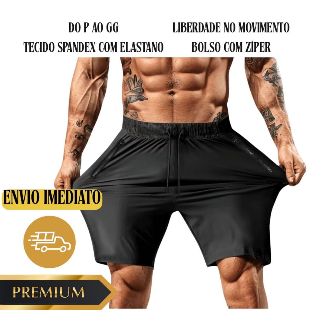 Bermuda Short Masculina Elastano Academia Corrida fit Slim com Espandex Esportiva com Bolso e Zíper