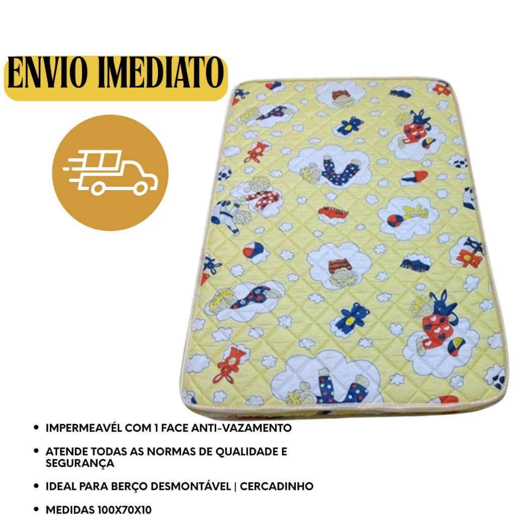 Colchão Bebe para Berço Portátil Desmontável  Impermeável Chiqueirinho Cercadinho 100x70x10  D18