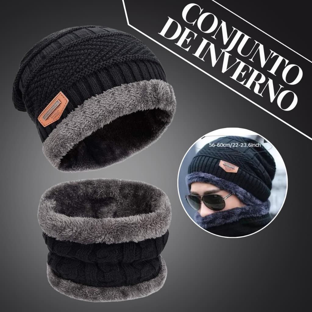 Touca de Inverno com Protetor de Pescoço Frio Conjunto Touca com Gorro Peluciado Quentinho Kit