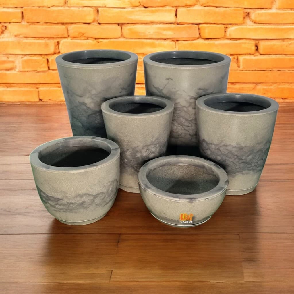 Kit 6 Vasos P/Planta Redondo e Coluna Bojo P, M + Bojo e Bacia P em Polietileno Casa Jardim C/Prato