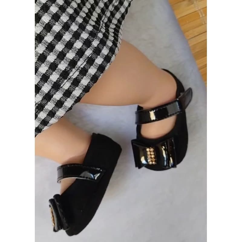 Sapatilha preta para bebê menina sapatinho para bebe feminino calçado nenê RN BB recém-nascido enxoval